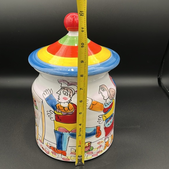 La Musa Italian hand painted ceramic cookie jar. Colorful Picasso style figures. - Picture 13 of 14